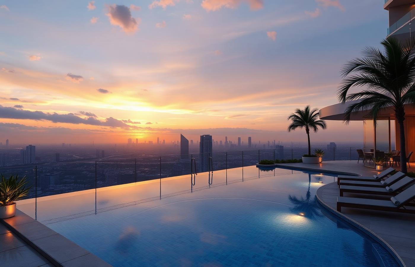 Rooftop infinity pool deck